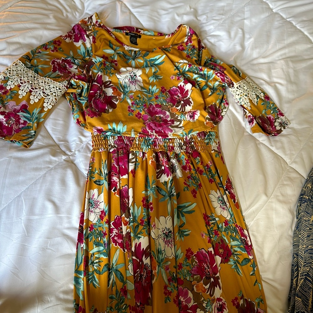 Spring Floral floor length dress, super stretchy
